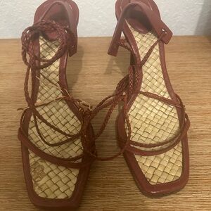 Gucci Red Woven Strap Sandals